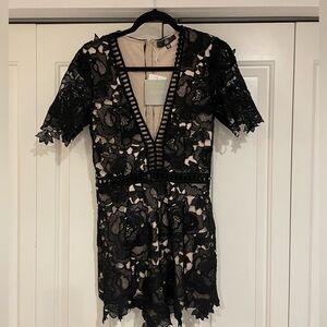 *NEW* with tags, black lace short sleeve romper